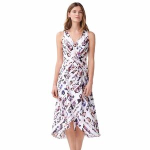 White House Black Market Floral Faux Wrap Midi Dress V-Neck Hi-Lo MSRP $160.00